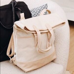 BEIS Everyday Convertible Backpack Tote Beige Cotton Canvas Faux Leather‎ Straps